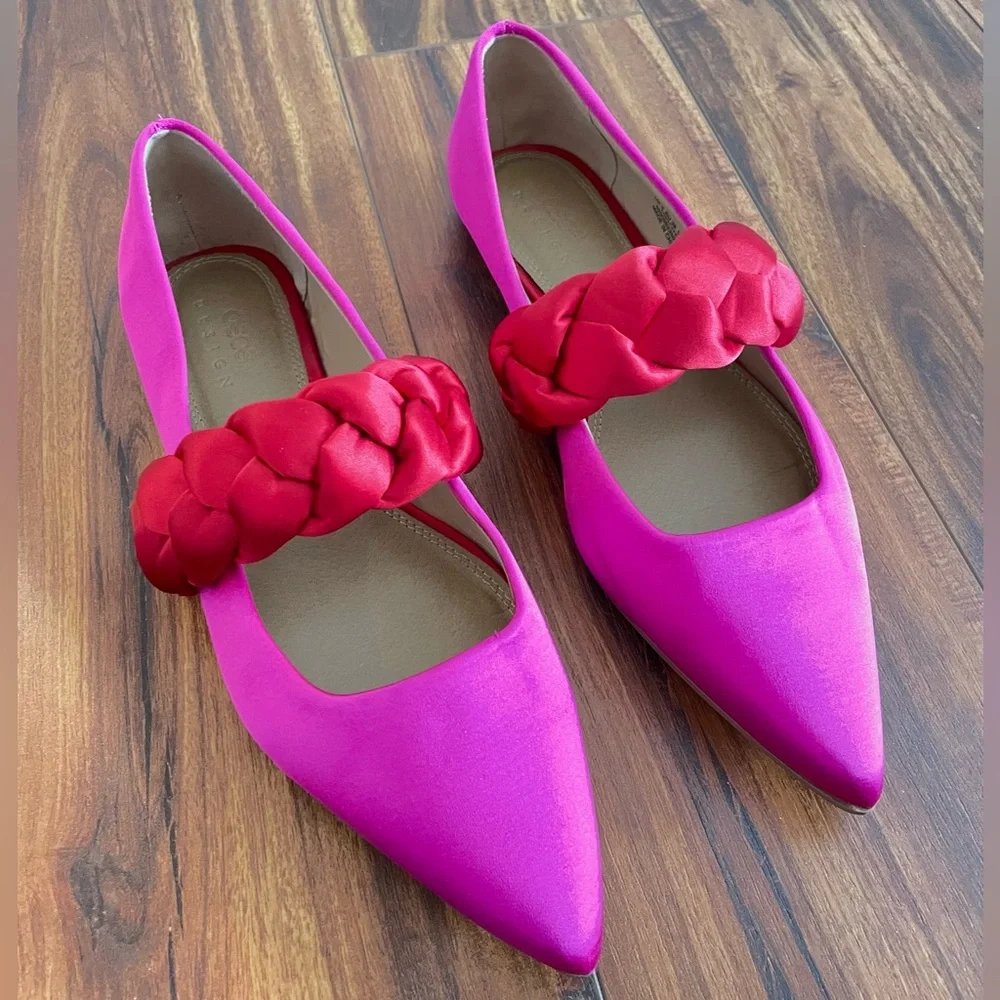 ASOS design pink red braid satin shoes size 38 US 7 - Picture 1 of 4